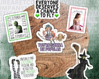 Wicked Witch Stickers, Glinda, Elphaba, Popular, Green and Pink, Movie Stickers, Cynthia, Ariana, Broom, Popular, Gravity