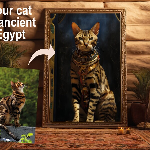 Personalized pet cat in ancient Egypt, custom pet cat portrait, personalized pet