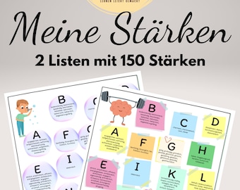 Meine Stärken - 3 Listen mit 150 Stärken - Stärkenlisten Dekoration fürs Klassenzimmer