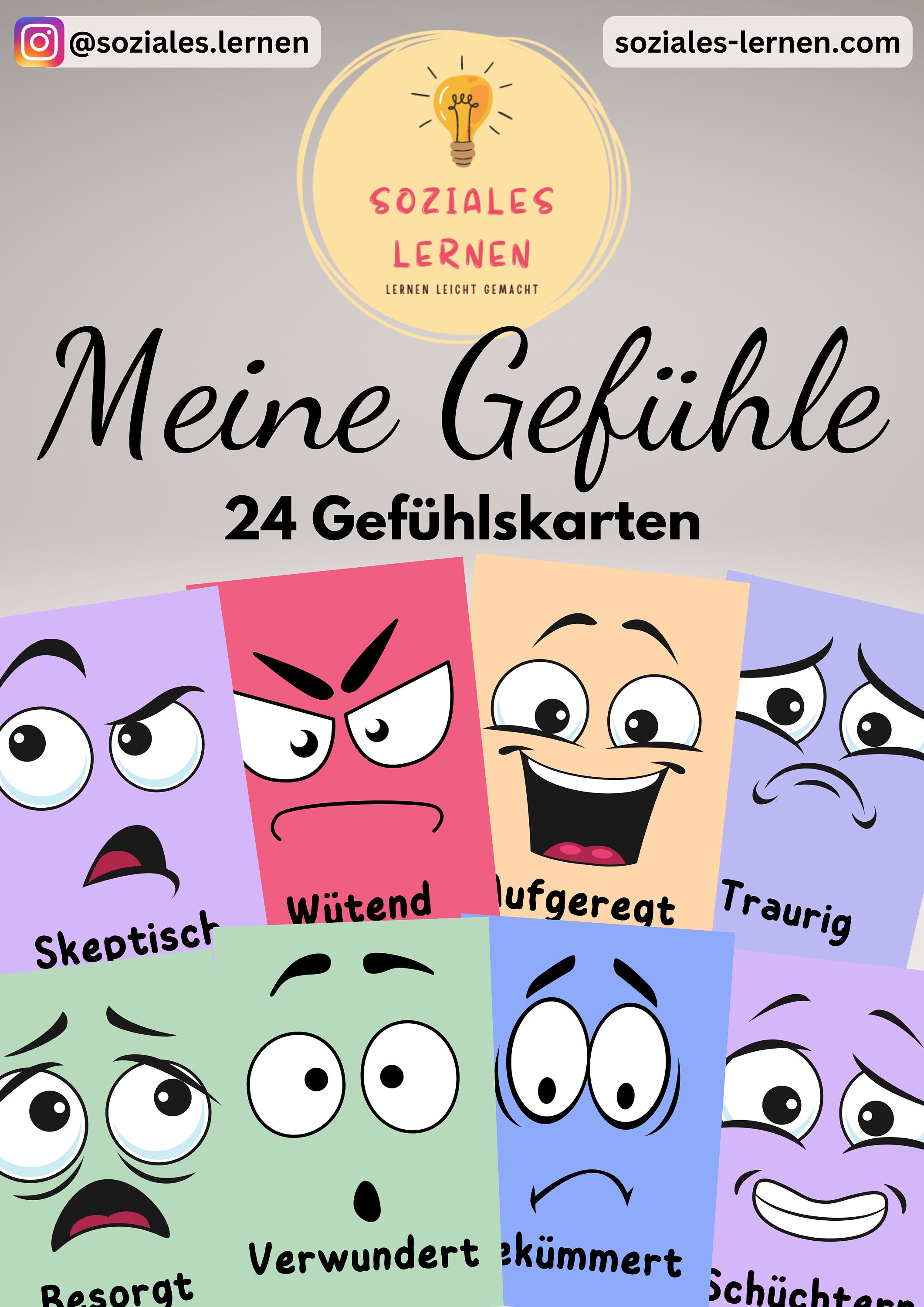 Gefühlskarten Für Kinder - 16 Emotionen Lernen & Benennen, Für Kindergarten, Schule & Zuhause