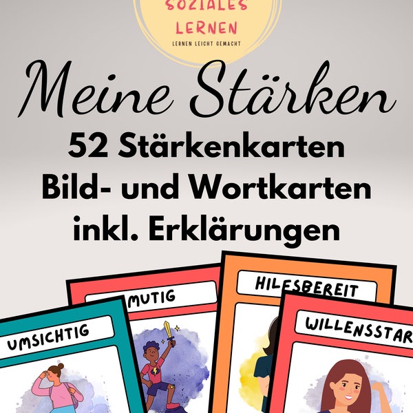 Meine Stärken - 52 Bildkarten mit Erklärung für Kinder und Jugendliche - Stärkenkarten