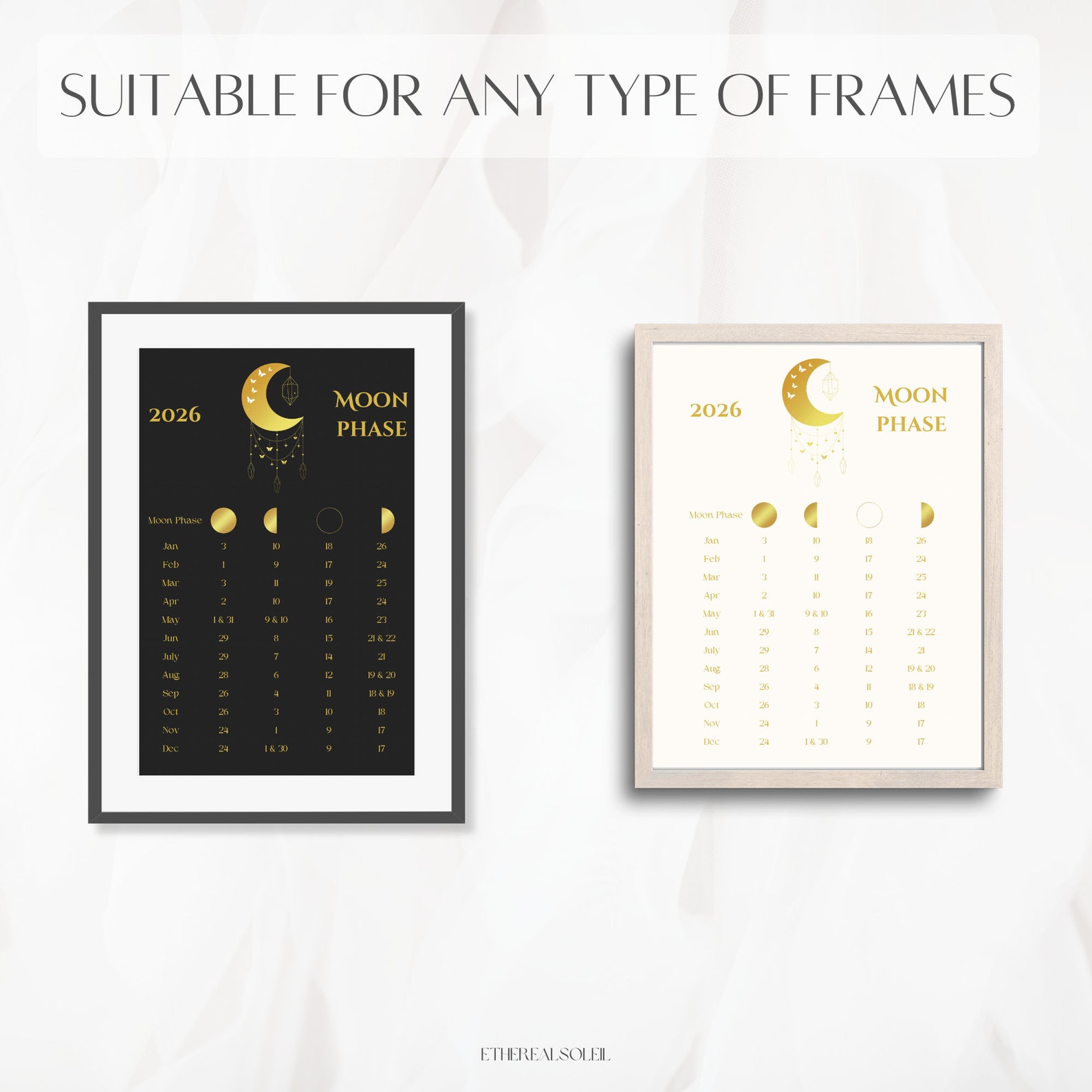 Moon Phase Calendar 2026, Lunar Calendar, Moonphases, Moonphase
