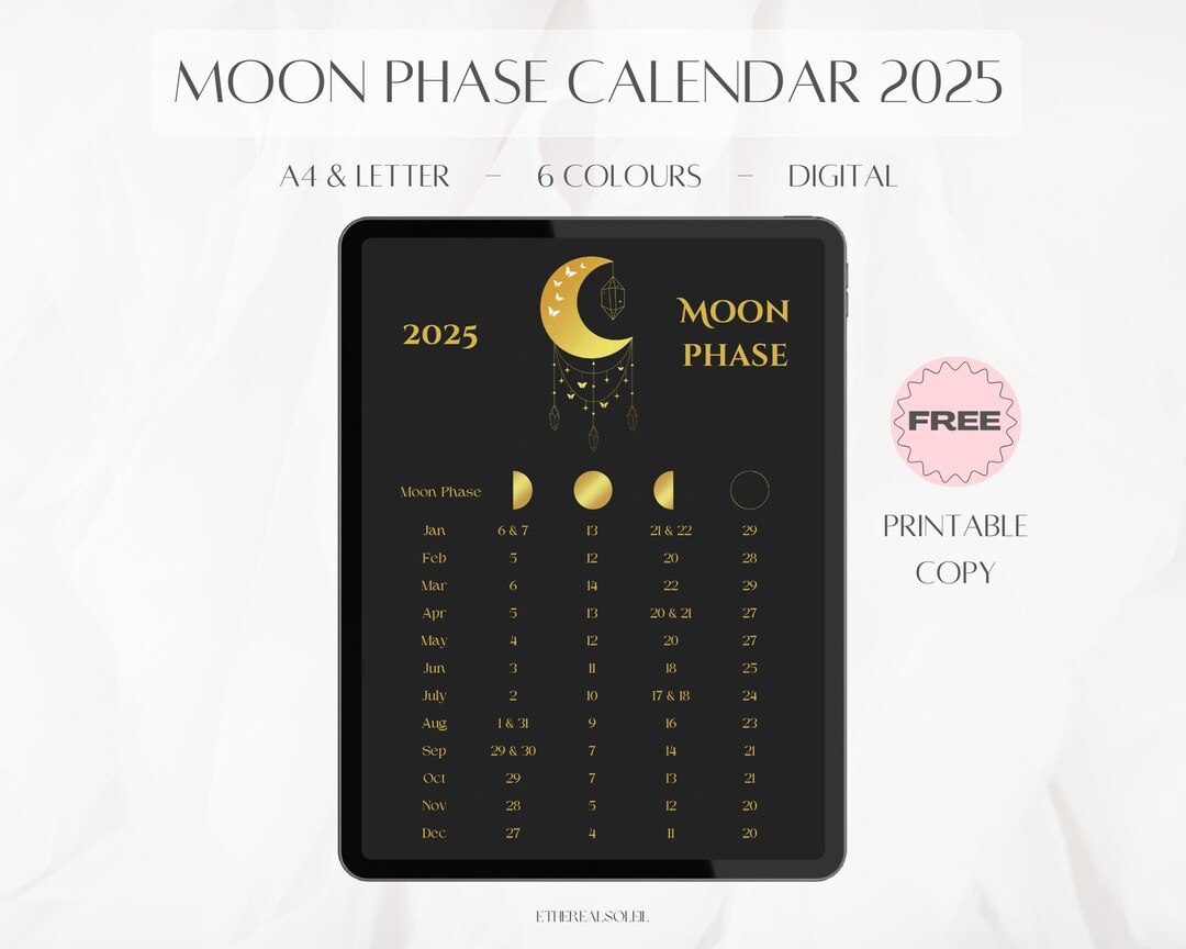 Moon Phase Calendar 2025, Lunar Calendar, Moonphases, Moonphase