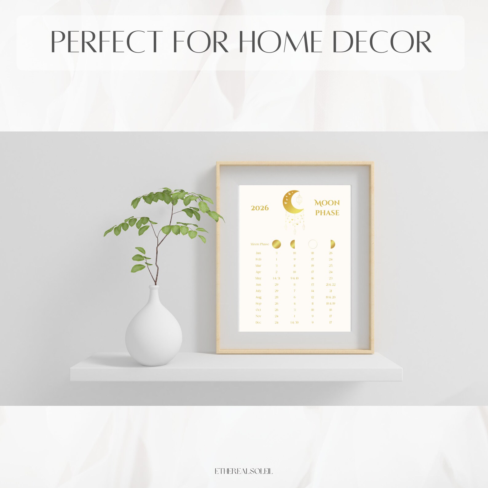 Moon Phase Calendar 2026, Lunar Calendar, Moonphases, Moonphase