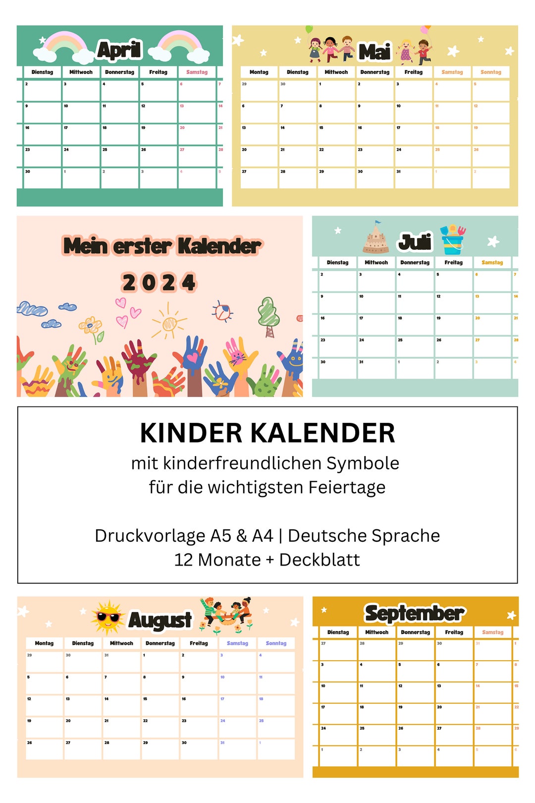 Kinderkalender 2024 deutsch mit Feiertagssymbolen Etsy.de