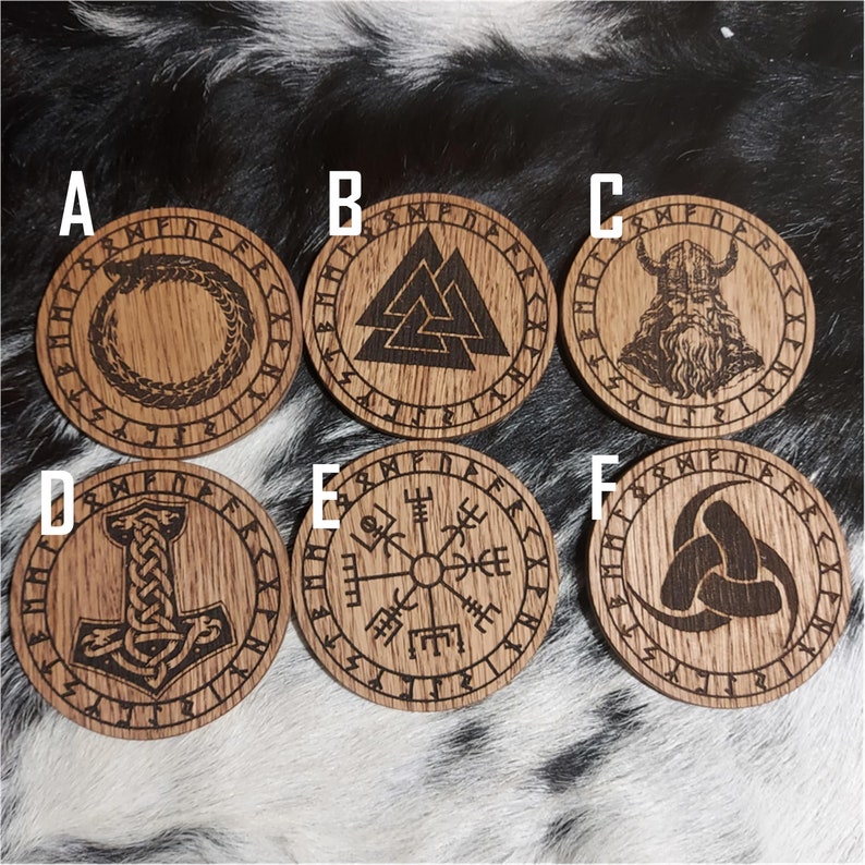 Norse Coasters Viking Oak Coaster Valknut Vegvisirthors Etsy UK