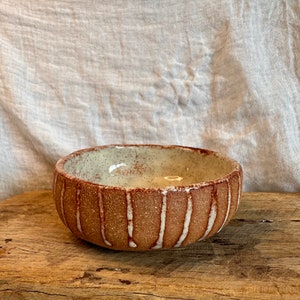 Organic Handmade Pottery Bowl |  Breakfast Bowl | Dessert Bowl | Cream/Rust Shino Glaze