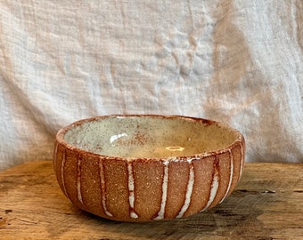 Organic Handmade Pottery Bowl |  Breakfast Bowl | Dessert Bowl | Cream/Rust Shino Glaze