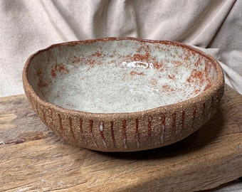 Organic Handmade Pottery Bowl |  Breakfast Bowl | Dessert Bowl | Cream/Rust Shino Glaze