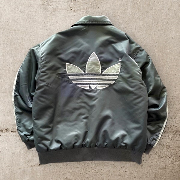 Adidas Bomber College Jacket, Coat, Green, Khaki Bomber College Jacket, Adidas Embroidered Jacket, Big Logo Crewneck 80's 90's