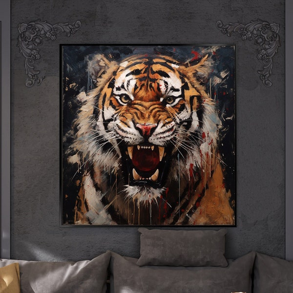 Original Wild Royal Tiger 900, Tiger Canvas Print Extra Large Canvas Idée cadeau, Peinture à l’huile de tigre, Décoration murale Salon, Art mural de bureau