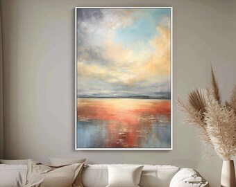 Sunset Ocean Painted On Canvas,Acrylic Seascape Wall Art, Contemporary Art, Acrylic Abstract Oil Painting,vWall Decor Living Room,Hand Drawn