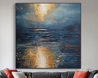 Sunset Ocean Painted On Canvas,Acrylic Seascape Wall Art, Contemporary Art, Acrylic Abstract Oil Painting,vWall Decor Living Room,Hand Drawn