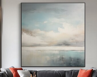 Sonnenuntergang Ozean auf Leinwand gemalt, Acryl-Meereslandschaft-Wandkunst, zeitgenössische Kunst, abstraktes Acryl-Ölgemälde, vWall-Dekor Wohnzimmer, handgezeichnet