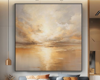 Sunset Ocean Painted On Canvas,Acrylic Seascape Wall Art, Contemporary Art, Acrylic Abstract Oil Painting,vWall Decor Living Room,Hand Drawn