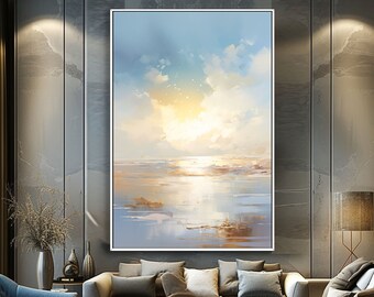 Sunset Ocean Painted On Canvas,Acrylic Seascape Wall Art, Contemporary Art, Acrylic Abstract Oil Painting,vWall Decor Living Room,Hand Drawn