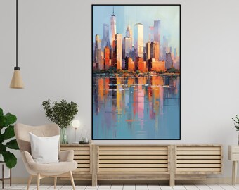 100%Abstract Colorful New York City View,Vibrant Colorful Office Wall Art,Ideal For Modern Home Decor And Gifts,Textured City View Wall Art