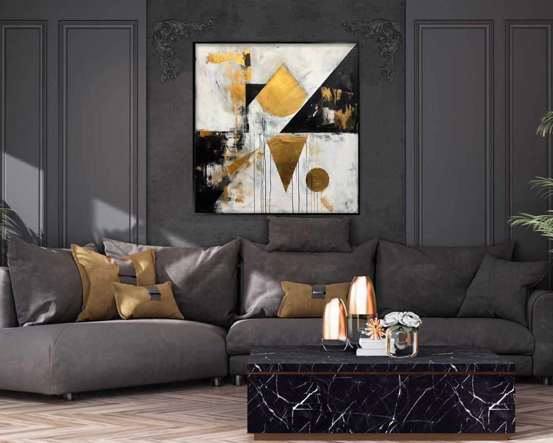 Original White & Black Gold Leaf Abstract Textured Art on Canvas Oil