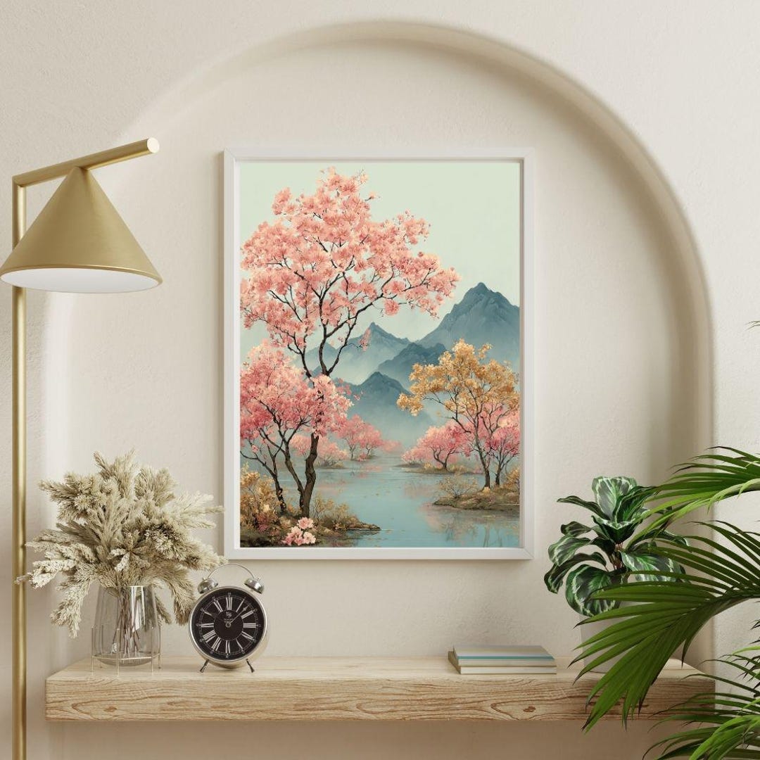 Imx Spring Cherry Blossom Wall Art Print | Japanese Spring Landscape Poster | Pink ...