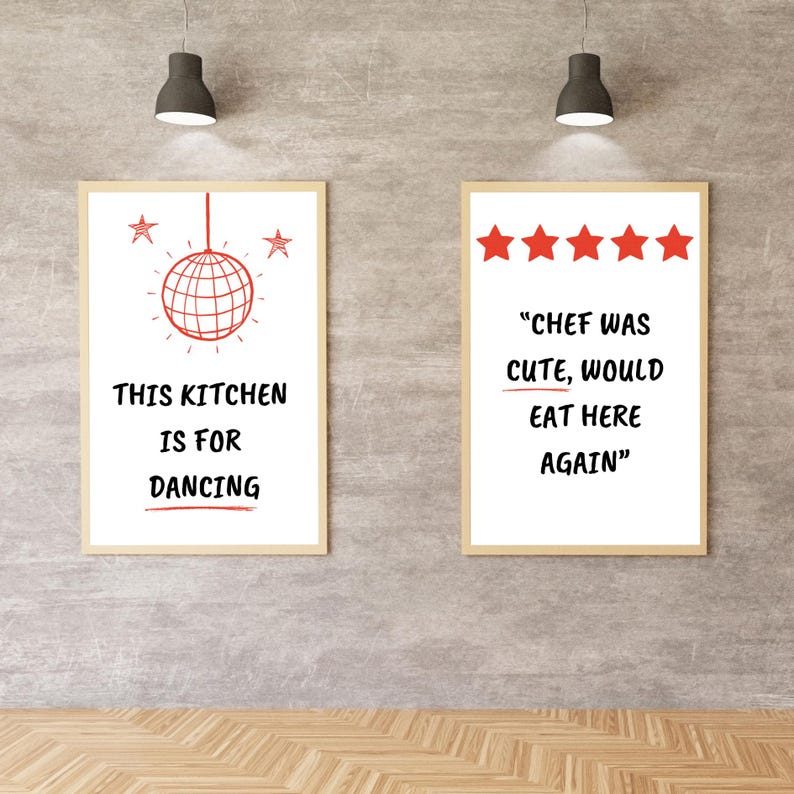 Fun Kitchen Posters Funny Kitchen Poster Set of 2 Typography Red Black White - Witty ...