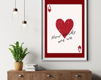 Plakat z asem kier w stylu vintage, miłosna sztuka ścienna - romantyczna sztuka kart do gry, dekoracja sypialni, prezent na Walentynki, cyfrowe pobranie