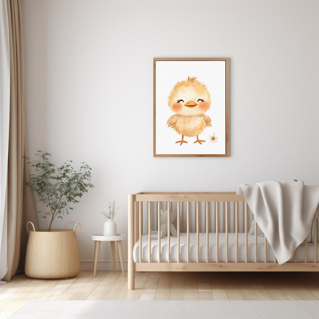Cute Chick Watercolor Nursery Poster - Farm Animal Illustration on ...