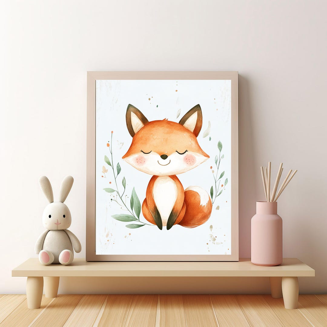 Cute Fox Nursery Wall Art Print | Woodland Animal Watercolor Poster ...