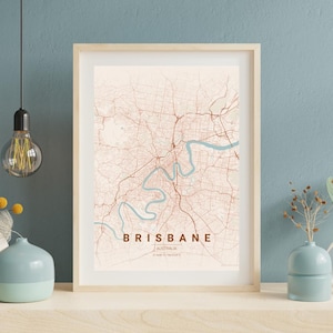 Póster con mapa de la ciudad de Brisbane | Arte mural con mapa de Australia, decoración minimalista para viajes, regalo decorativo