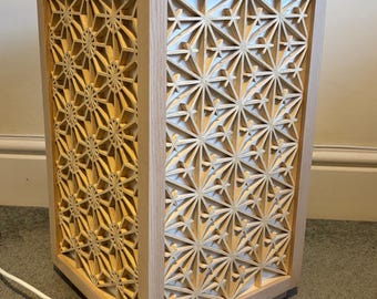 Handmade Kumiko Lamp, Japanese Andon Lantern, Wooden Table Lamp