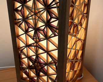 Handmade Kumiko Lamp, Japanese Andon Lantern, Wooden Table Lamp