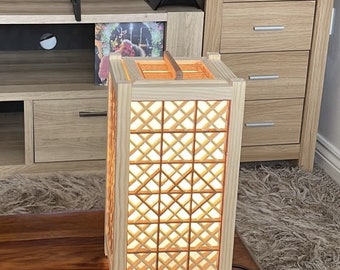 Handmade Japanese Kumiko Lamp, Wooden Andon Lantern