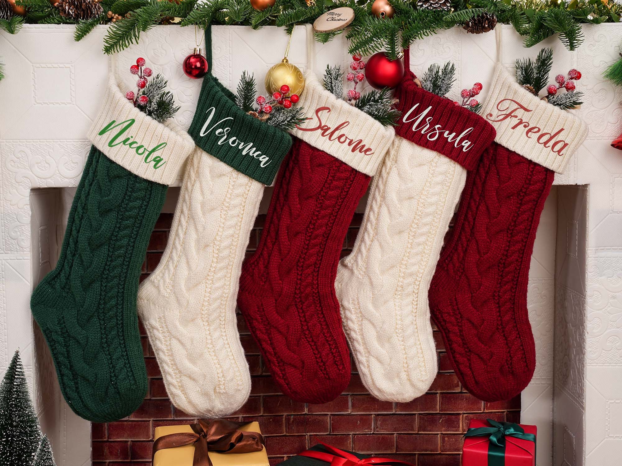 Traditional Christmas Stockingsembroidered Knit Christmas Etsy UK