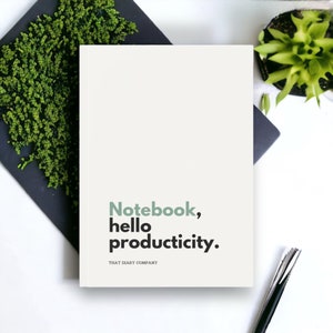 Hardback A5 Notebook Journal, Hello Productivity Swirl Notebook design in Sage Green with Plain, Lined or Graph paper