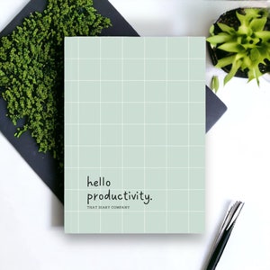 Hardback A5 Notebook Journal, Hello Productivity Graph Notebook design in Green with Plain, Lined or Graph paper