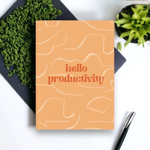 Hardback A5 Notebook Journal, Hello Productivity Swirl Notebook design in Orange with Plain, Lined or Graph paper
