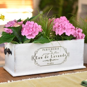 Boerderij plantenbak, houten decoratieve binnenbak, County Kitchen kruidenbak cadeau, witte rustieke boerderij bloemenbak hout