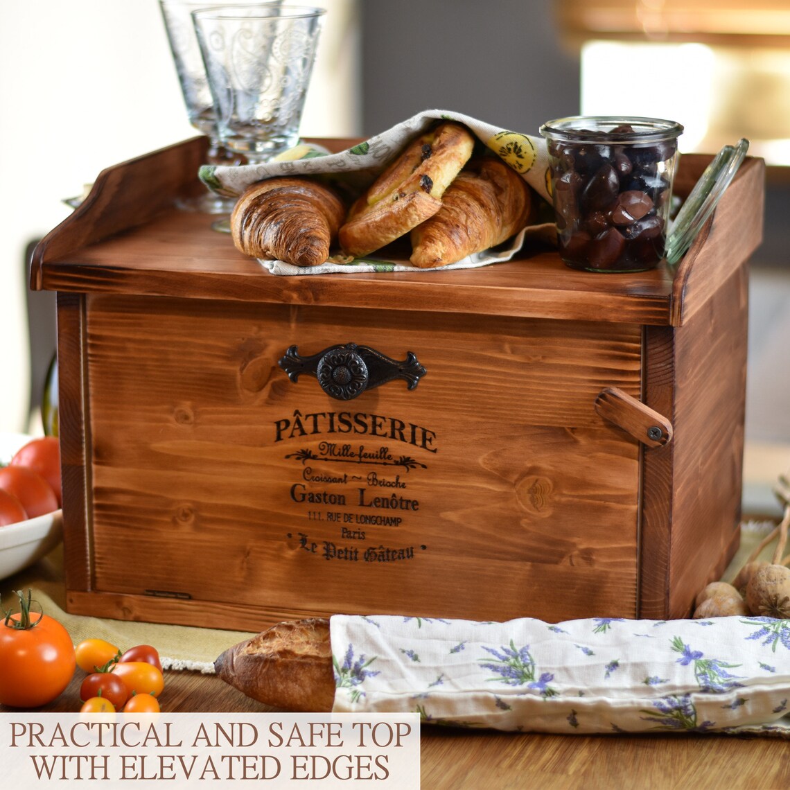 Wooden Bread Box, Farmhouse Bread Box for Kitchen Countertop, Rustic