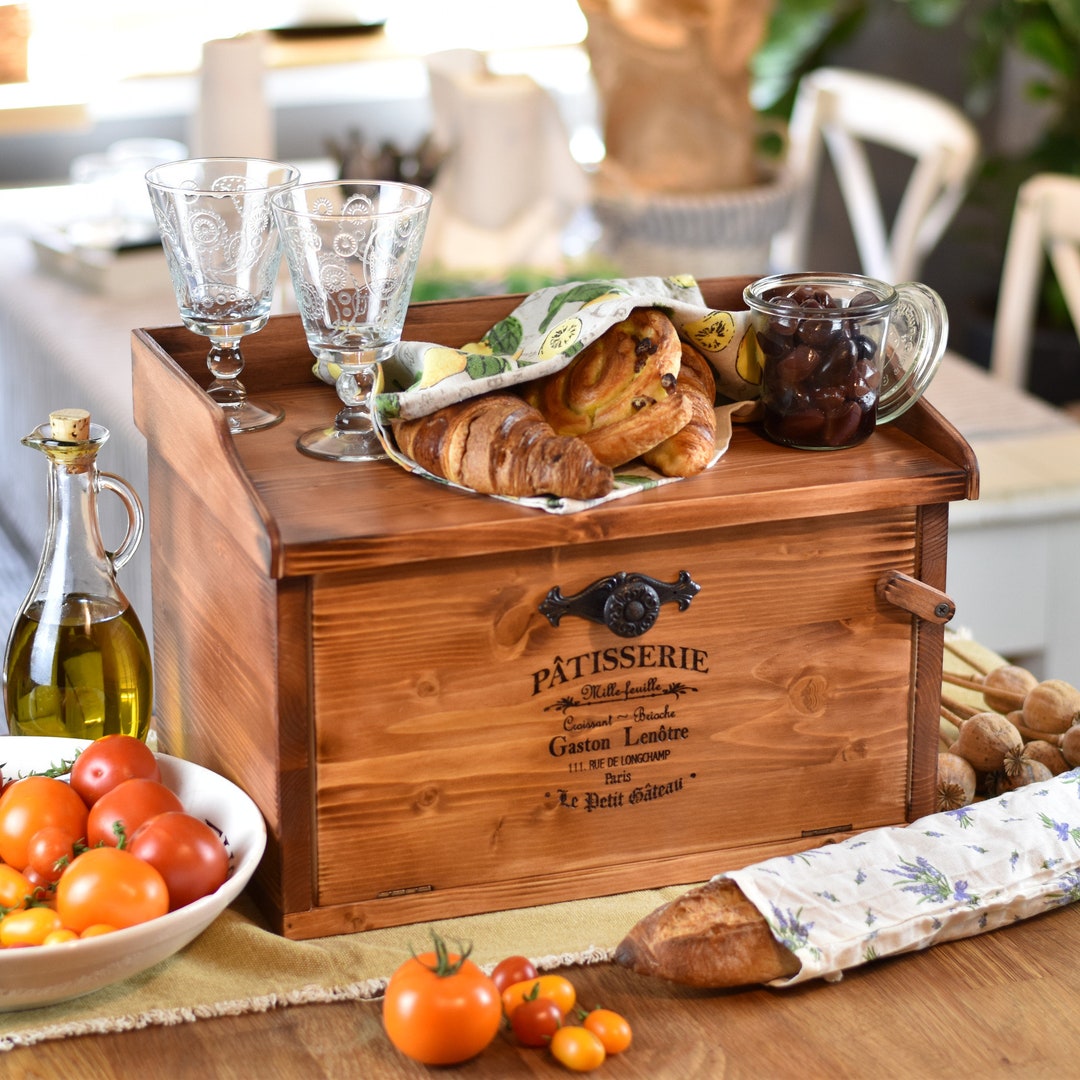Wooden Bread Box, Farmhouse Rustic Breadbox for Countertop, Rustic