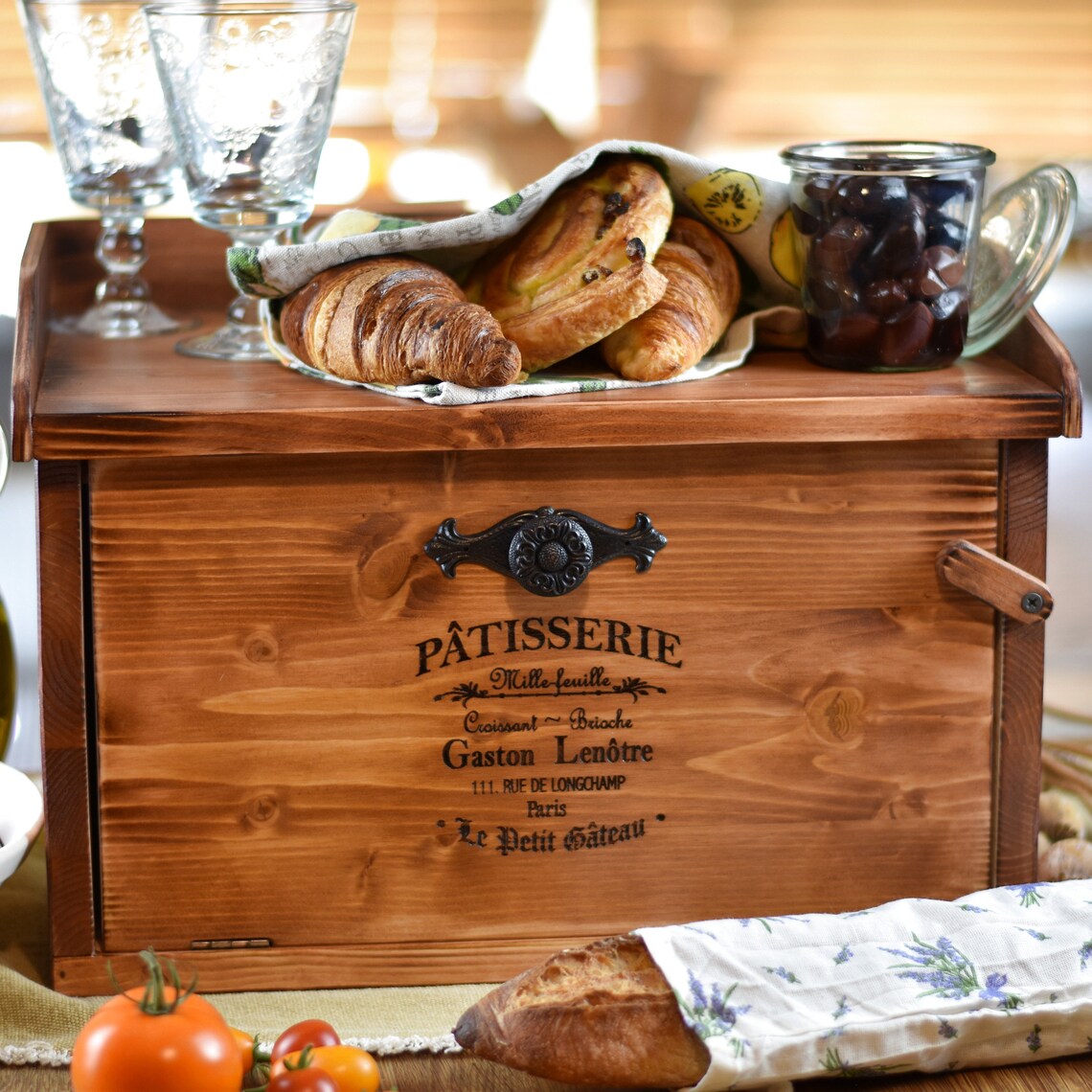 Wooden Bread Box, Farmhouse Bread Box for Kitchen Countertop, Rustic