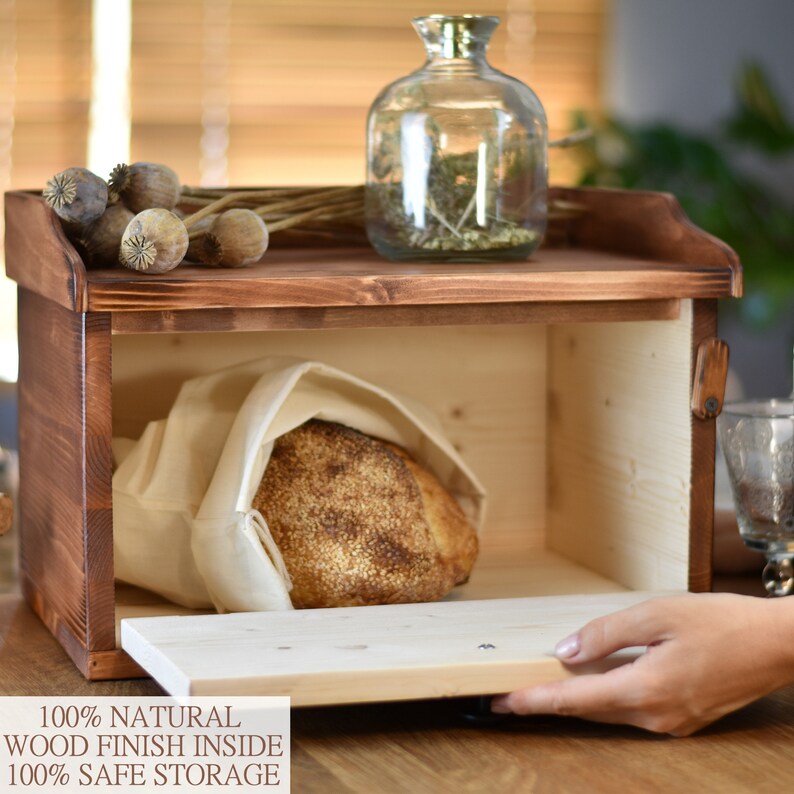 Wooden Bread Box, Farmhouse Rustic Breadbox for Countertop, Rustic