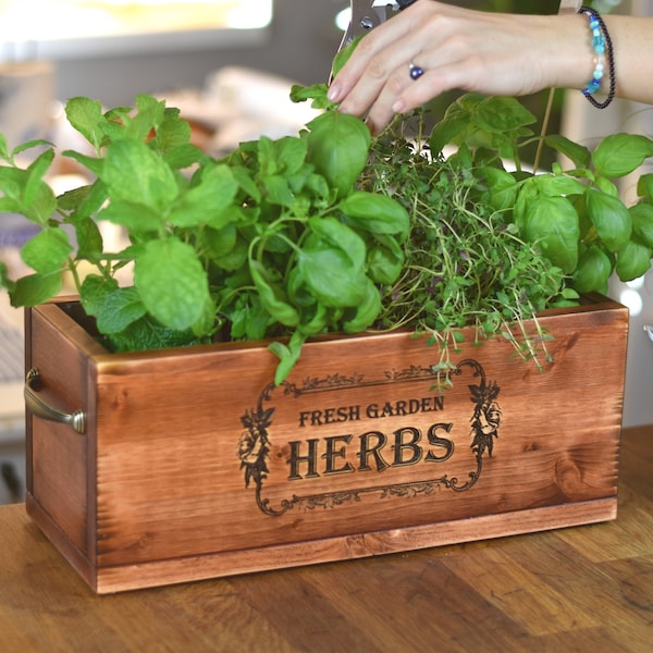 Rustic Wooden Planter Box, Indoor Herb Planter, Rustic Kitchen Herb Garden Decorative Planter Gift, Farmhouse Wood Herb Flower Planter Box
