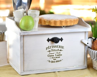 Farmhouse Breadbox, Decorative Countertop Bread Box, Country Kitchen Breadbin, White Wooden Rustic Handmade Bread Box, Farmhouse Bread Bin