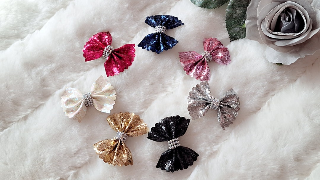 X4 Mini Glitter Bows / Glitter Bow / Glitter Fabric Bow / Etsy