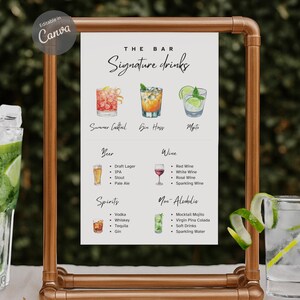 Editable Wedding Cocktail Bar Menu – Signature Drink Sign Template for His and Hers Cocktails Display, Bride Groom Drink, Bar Menu Sign