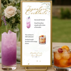 Conjunto de cardápio de casamento editável em verde-sálvia – Modelos Canva para jantar principal, lanches noturnos, bebidas exclusivas para casamento e placas de cardápio de coquetéis
