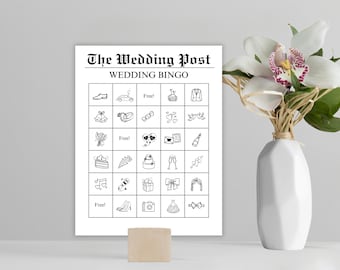 Números de mesa de boda hechos con periódico: plantillas editables de Canva con 5 diseños y tarjetas de lugar a juego