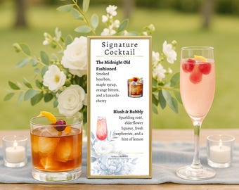 Dusty Blue Wedding Menu Set: Editable Canva Templates for Dinner and Signature Drinks