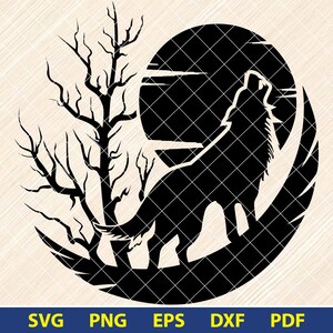 Wolf Scene SVG PNG, Howling Wolf Svg, Wildlife Scene svg, Howling Wolf Clipart, Wolf Clipart, Wolf Silhouette, Wolf in Forest svg  [EP-18]