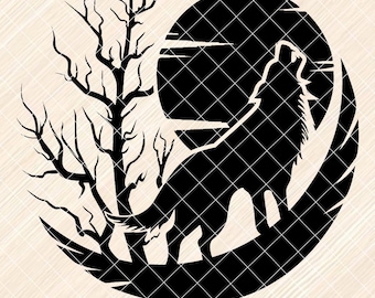 Wolf Scene SVG PNG, Howling Wolf Svg, Wildlife Scene svg, Howling Wolf Clipart, Wolf Clipart, Wolf Silhouette, Wolf in Forest svg  [EP-18]