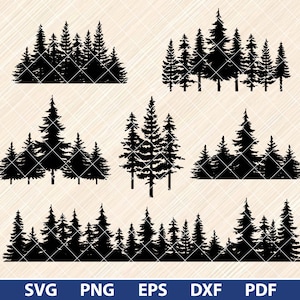 Forest Tree Line SVG, Pine Trees svg, Forest svg bundle, Tree Line svg, Christmas Tree svg, Pine Tree Silhouette, Trees Vector (EP-02)
